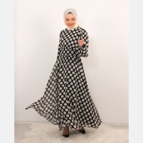 فستان شيفون منقط ~ صيفي (ID-00687)