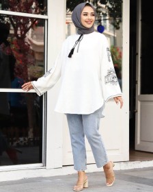 بلوز كتّان مطرز ~ (SH-00294)