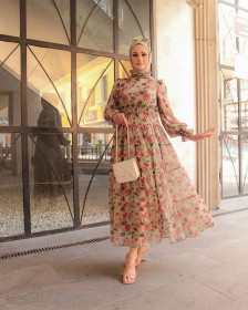 فستان شيفون مورد ~ صيفي (ID-00708)