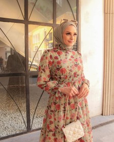 فستان شيفون مورد ~ صيفي (ID-00708)