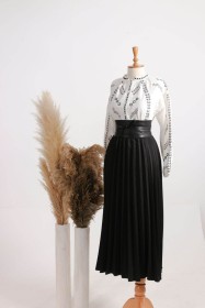 قميص رسمي قصير~  كتّان مطرز (sh-00329)