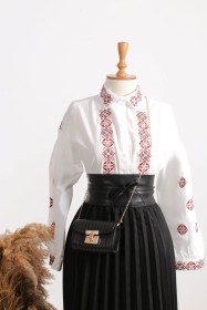 قميص رسمي مطرز ~ صيفي بوبلين (sh-00334)